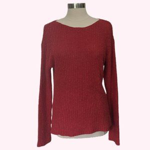 Lauren Ralph Lauren Size Large Chunky Knit Red Sweater Linen & Cotton Blend